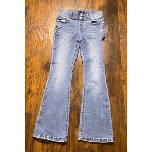 Vanilla Star Kids Light Wash Flare Jeans Y2K Pull On Double Button Denim Pants